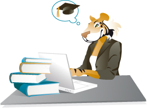 Carrièretijger studeert met laptop en studieboeken